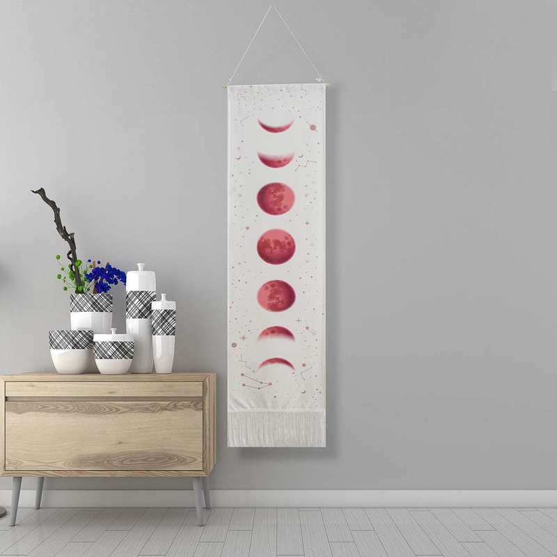 Moon Phase Tapestry Wall Hanging Black Moon Stars Vertical Tapestry for Men Moon Phases Wall Art Small Long Tapestry for Bedroom, Living Room Decor (black moon) Home & Garden > Decor > Artwork > Decorative Tapestries mchatte white  