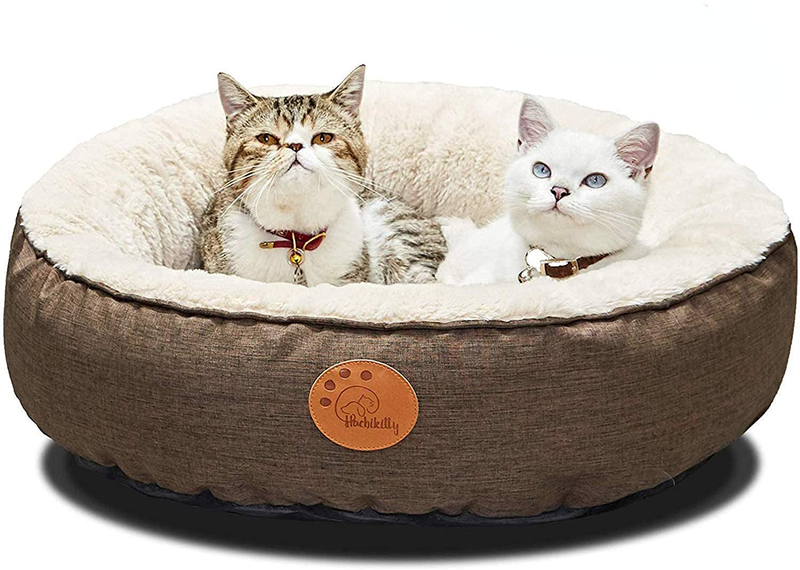 HACHIKITTY Washable Donut Cat Bed Round, Cat Beds Indoor Cats Medium, Big Cat Bed Machine Washable, 24 Animals & Pet Supplies > Pet Supplies > Cat Supplies > Cat Beds HACHIKITTY Brown L ( 24 x 24 INCH ) 