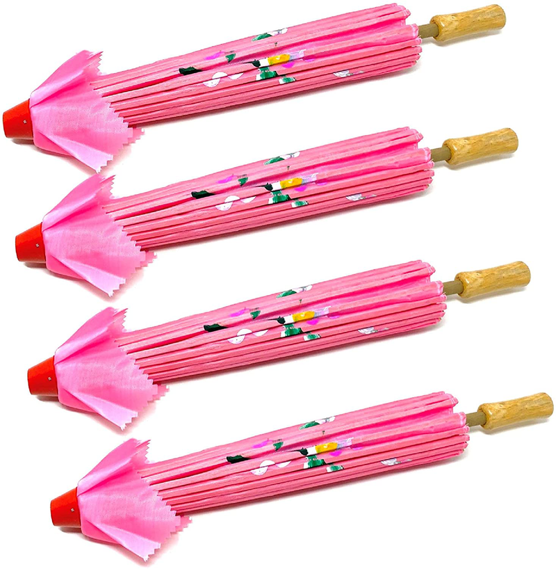 TJ Global PACK OF 4 Japanese Chinese Kids Size 22" Umbrella Parasol For Wedding Parties, Photography, Costumes, Cosplay, Decoration And Other Events - 4 Umbrellas (Pink) Home & Garden > Lawn & Garden > Outdoor Living > Outdoor Umbrella & Sunshade Accessories TJ Global   