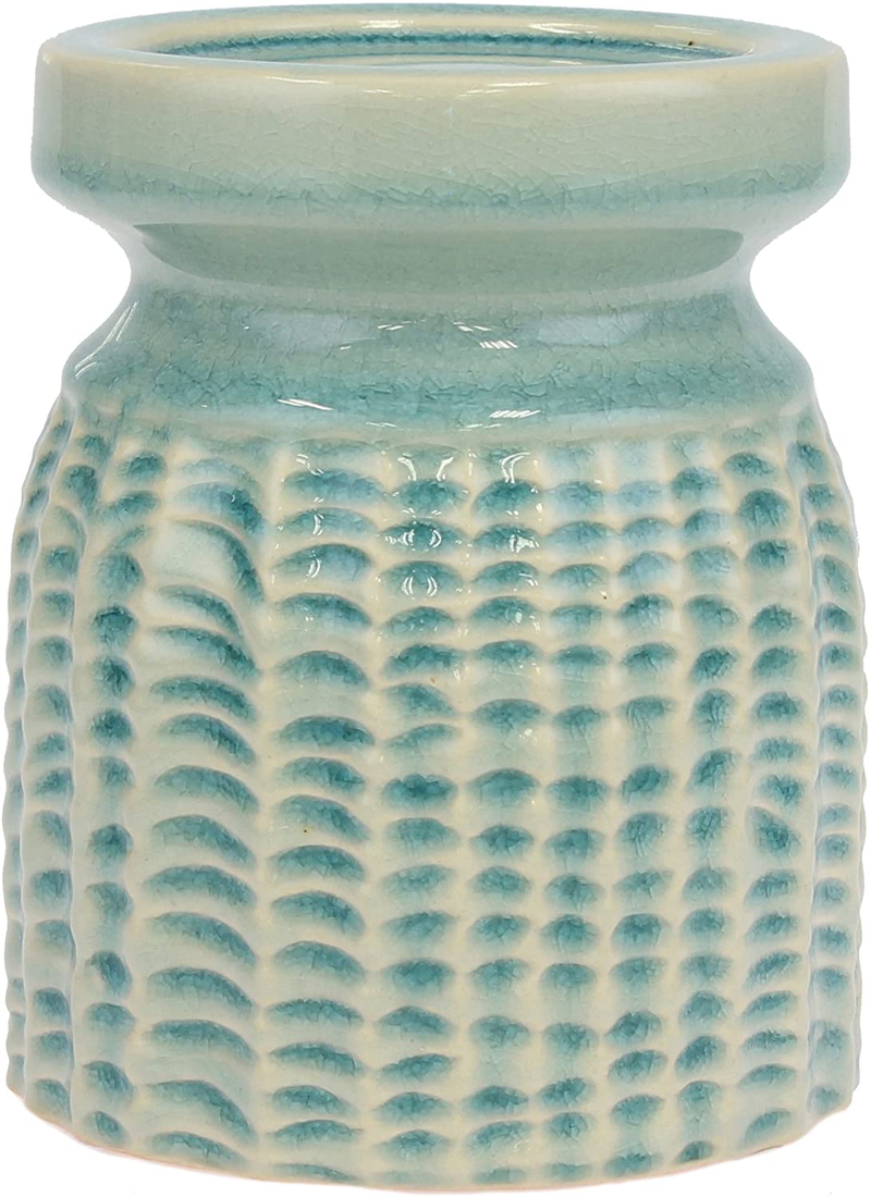Stonebriar Decorative Textured Pale Ocean Ceramic Pillar Candle Holder, Coastal Home Decor Accents, Beach Inspired Design for the Living Room, Bathroom, or Bedroom of your Seaside Cottage Decor