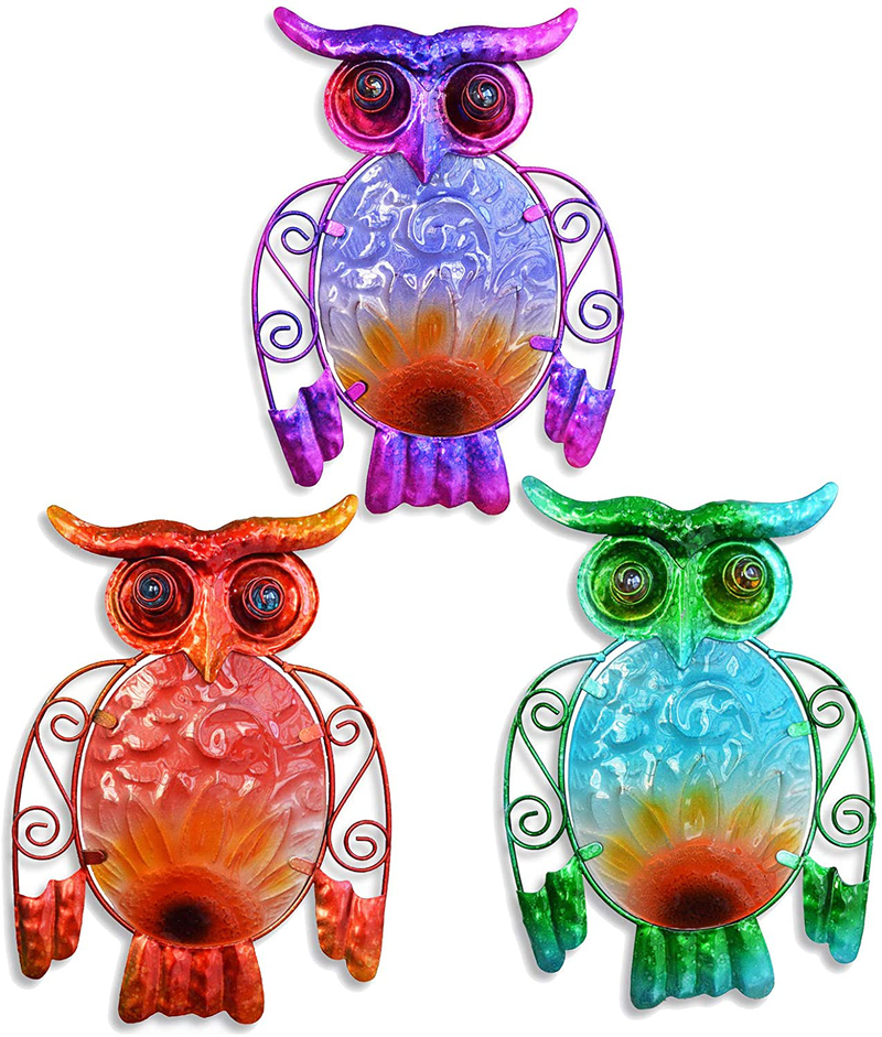 ShabbyDecor Stained Glass Metal Owl Wall Hanging Scluture for Garden,Patio,Living Room,Dining Room Wall Decor Set of 3 Home & Garden > Decor > Artwork > Sculptures & Statues ShabbyDecor Default Title  