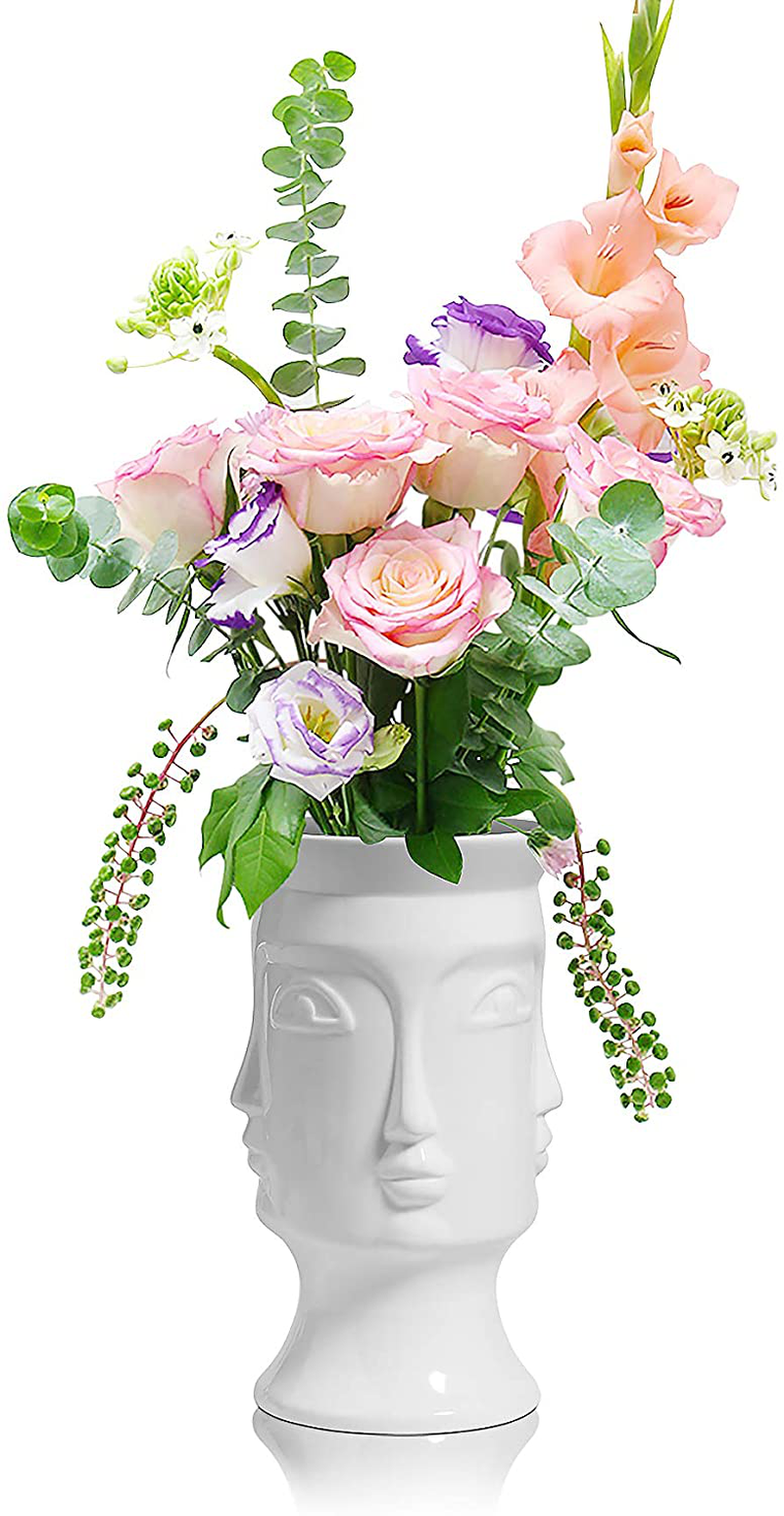 ComSaf Ceramic Flower Vase White, Modern Human Face Design Bud Vase Tall Posy Bouquet Centerpiece for Home, Wedding, Christmas Decoration (7 Inch Height) Home & Garden > Decor > Vases ComSaf 1  