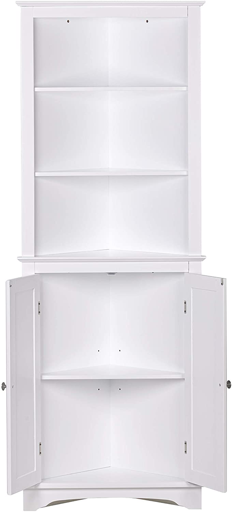 Spirich Home Tall Corner Cabinet with Two Doors and Three Tier Shelves, Free Standing Corner Storage Cabinet for Bathroom, Kitchen, Living Room or Bedroom, White Home & Garden > Kitchen & Dining > Food Storage Spirich   