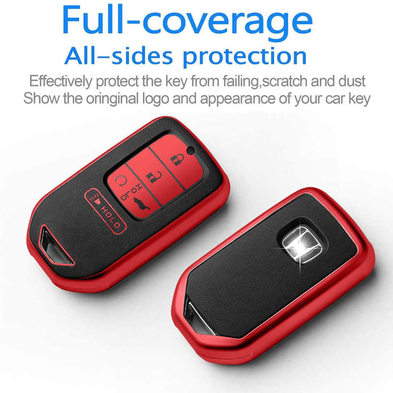 Sindeda for Honda Key fob Cover with Leather Keychain,Soft TPU Full Cover Protection,Key fob case Compatible With Honda Accord Civic CRV Pilot Odyssey Passport Smart Remote Key，Key Fob Shell-Red  ‎Sindeda   