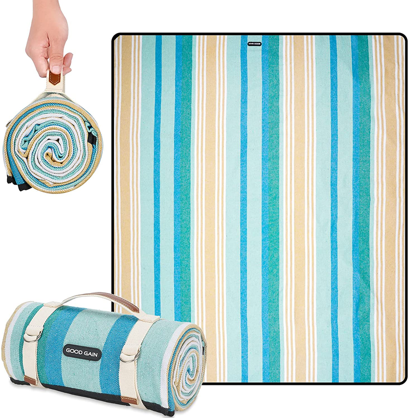 G GOOD GAIN Picnic Blanket Waterproof & Sand Proof,Beach Blanket Portable with Carry Strap, XL Large Foldable Picnic Rug Machine Washable for Outdoor Camping Party,Wet Grass,Hiking,Kids Playground. Home & Garden > Lawn & Garden > Outdoor Living > Outdoor Blankets > Picnic Blankets G GOOD GAIN Blue Stripe  