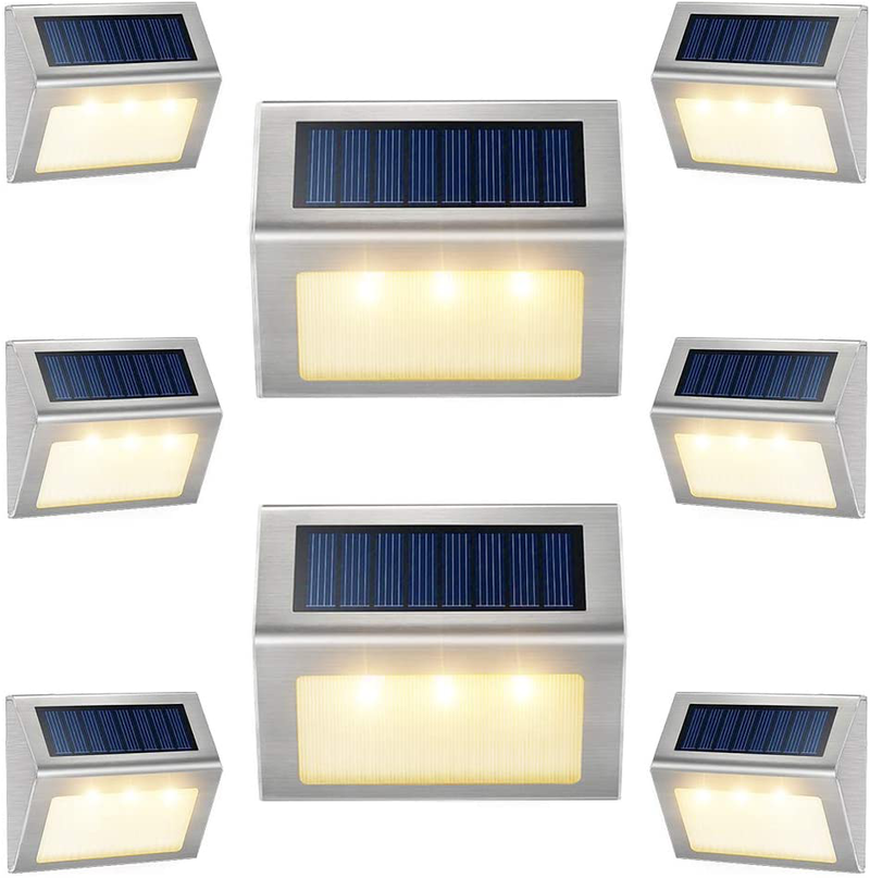 Solar Lights for Fence [Warm White] Waterproof Solar Powered Steps Light Auto On/Off Outdoor Wireless LED Lamp Decks Lighting Walkway Patio Stair Garden Path Rail Backyard Fences Post 8 Pack Home & Garden > Lighting > Lamps JSOT Warm White 8-Pack 