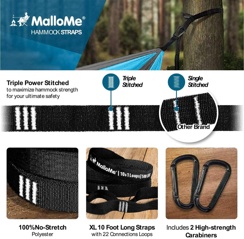 MalloMe Double & Single Portable Camping Hammock - Parachute Lightweight Nylon with Hammok Tree Straps Set- 2 Person Equipment Kids Accessories Max 1000 lbs Breaking Capacity - Free 2 Carabiners Home & Garden > Lawn & Garden > Outdoor Living > Hammocks MalloMe   