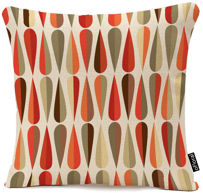 Ofloral Throw Pillows Covers Mid Century Modern Style Retro with Drop Shapes in Tones Abstract Cushion Cover Home Decor Pillowcases for Couch Sofa Bed Living Room 18X18 Inch Cotton Linen Home & Garden > Decor > Chair & Sofa Cushions oFloral   