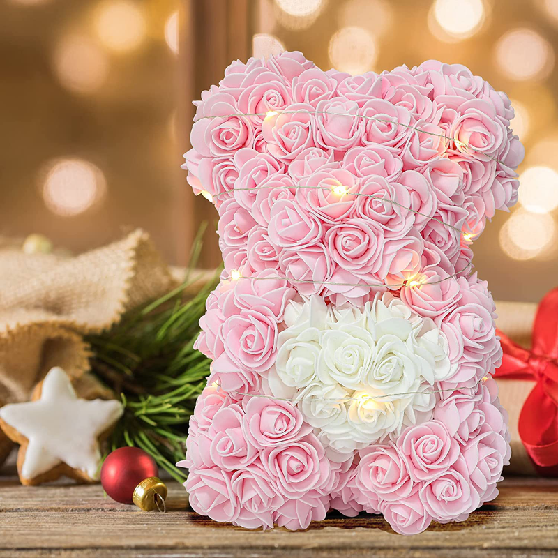 Rose Bear-Personalized Gifts for Her, Romantic Flower Bear Contains over 300 Artificial Flowers, Unique Gifts for Valentines Day Birthday, Handmade Sparkle Rose Teddy Bear (Light Pink Rose Bear) Home & Garden > Decor > Seasonal & Holiday Decorations Geousnest   