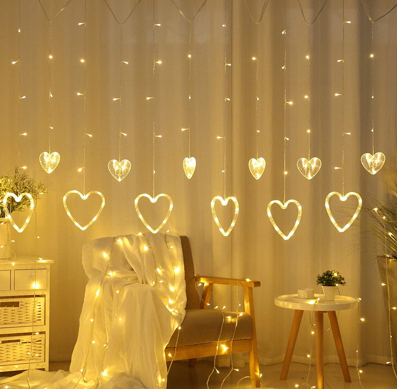 Curtain Light 138 LED Love Heart Remote Control Curtain Light, Suitable for Valentine'S Day, Christmas, Wedding, Bedroom Party, Birthday Decoration MONETE Home & Garden > Decor > Seasonal & Holiday Decorations Monete   