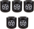 Mega Candles - 5 pcs Ceramic Silver Pentacle Chime Ritual Spell Candle Holder - Black  Mega Candles Silver  