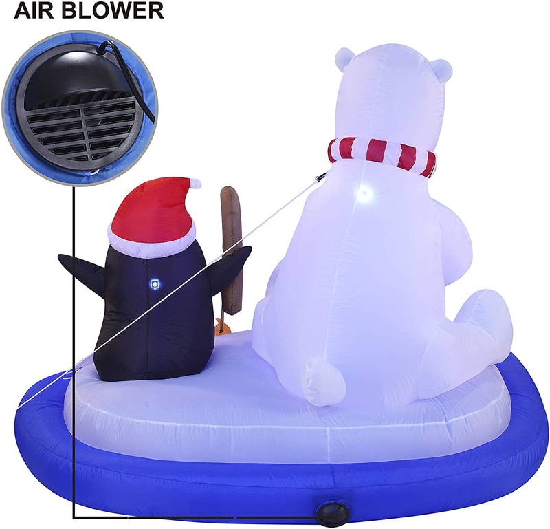 Joiedomi Christmas Inflatable Polar Bear Fishing with Penguin 6 ft with Built-in LEDs Blow Up Inflatables for Christmas Party Indoor, Outdoor, Yard, Garden, Lawn Décor, Holiday Season Decorations