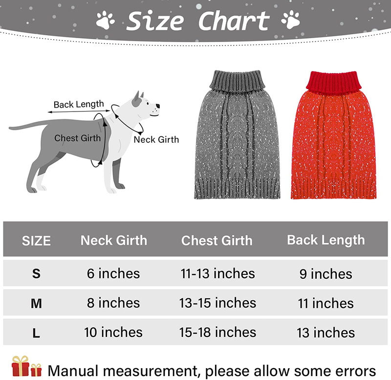 Pedgot 2 Pieces Dog Sweater Turtleneck Knitted Dog Sweater Dog Jumper Coat Warm Pet Winter Clothes Classic Cable Knit Sweater with Yarn Warm Pet Sweater for Fall Winter Animals & Pet Supplies > Pet Supplies > Dog Supplies > Dog Apparel Pedgot   