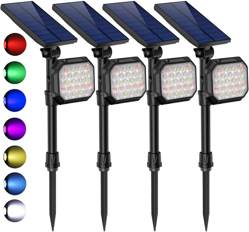 ROSHWEY Solar Landscape SpotLights Outdoor, 22 LED 700 Lumens Bright Landscape Light Waterproof Security Lamps for Yard, Pathway, Walkway, Garden, Driveway - Cool White, 4 Pack Home & Garden > Lighting > Lamps ROSHWEY Colorful - 4 Pack  