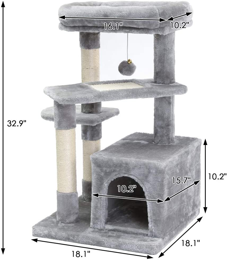 SUPERJARE Cat Tree with Extra Scratching Board & Posts, Kitten Tower Center with Plush Perch and Dangling Ball, Pet Play Condo Furniture Animals & Pet Supplies > Pet Supplies > Cat Supplies > Cat Beds SUPERJARE   