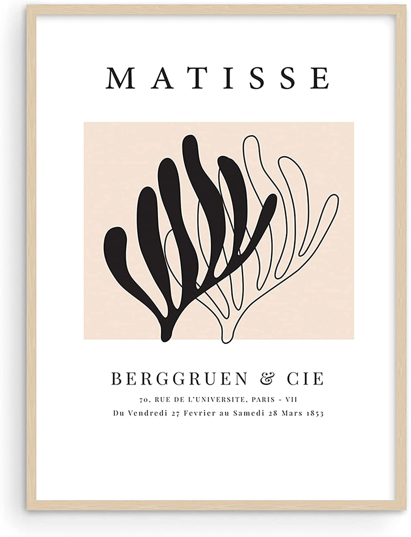 Henri Matisse Prints and Posters - by Haus and Hues | Matisse Paper Cutouts and Art Exhibition Poster Matisse Poster Prints Matisse Paintings Abstract Black and White Leaf Matisse Framed Beige - 12X16 Home & Garden > Decor > Artwork > Posters, Prints, & Visual Artwork HAUS AND HUES Silhouette Leaf 12x16 Beige Framed 