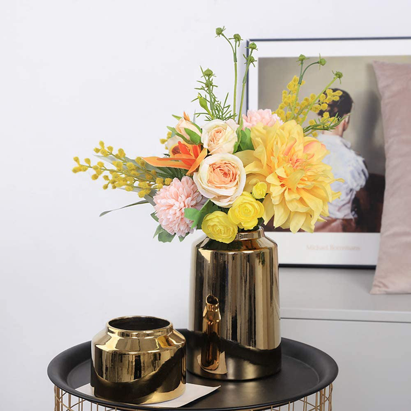FSyueyun Gold Ceramic Flower Plant Vases, Modern Desktop Minimalist Style Gold Floral Vase for Home Office Decor ,Centerpieces for Tables (3.5 Inch) Home & Garden > Decor > Vases FSyueyun   