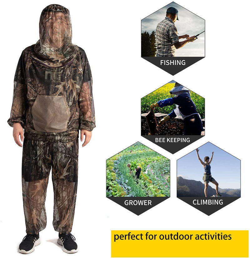 Tongcamo Mosquito Netting Suit Bug Net Mesh Clothing with Hood for Outdoor Garden Camouflage Hunting Camping Climbing Birdwatching Protection from Fly Insects Bugs Sporting Goods > Outdoor Recreation > Camping & Hiking > Mosquito Nets & Insect Screens Tongcamo   