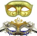 Couple Masquerade Metal Masks Venetian Halloween Costume Mask Mardi Gras Mask Apparel & Accessories > Costumes & Accessories > Masks Coddsmz Gold+gold - Dark Blue  