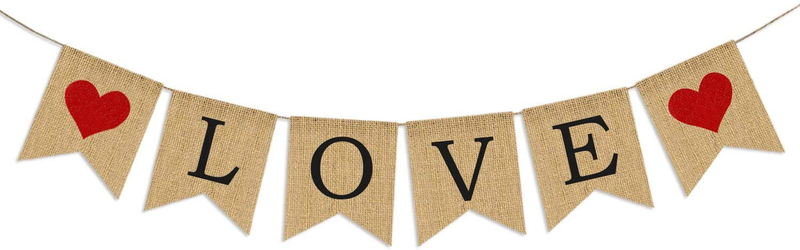 Love Burlap Banner | Valentines Day Decorations | Valentines Garland | Valentine Photo Props | Engagement Banner Decorations | Wedding Banner Decorations | Anniversary Banner Decorations