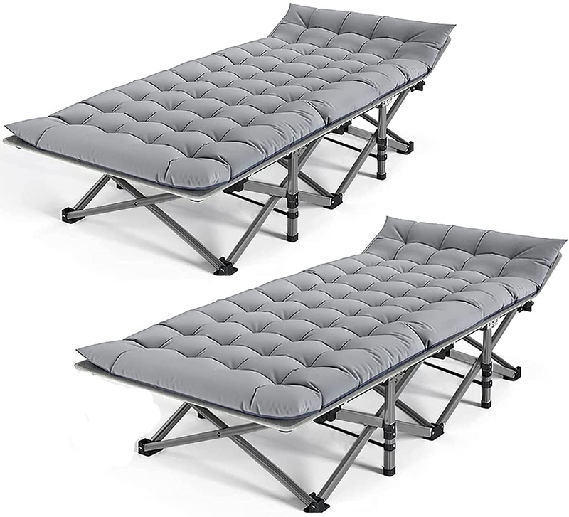 Folding Camping Cots for Adults Heavy Duty Cot with Carry Bag, Portable Durable Sleeping Bed for Camp Office Home Use Outdoor Cot Bed for Traveling (2Pack -Blue with Mattress) Sporting Goods > Outdoor Recreation > Camping & Hiking > Camp Furniture JOZTA 2pack -Gray With Pearl Cotton Mattress  