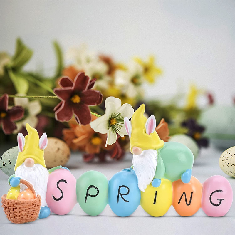Spring Easter Decorations for Home, Resin Figurine Gnome Bunny Ears with Egg Decorations, Hand-Painted Tabletop Centerpiece for Farmhouse Holiday Party Indoor Decor Home & Garden > Decor > Seasonal & Holiday Decorations Hocis   