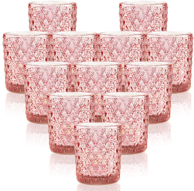 SHMILMH Rose Gold Tealight Candle Holders, Votive Candle Holder, Small Mercury Glass Votives for Wedding Table Centerpiece Baby Shower Birthday Decor Set of 12, Pink Home & Garden > Decor > Home Fragrance Accessories > Candle Holders SHMILMH Pink  