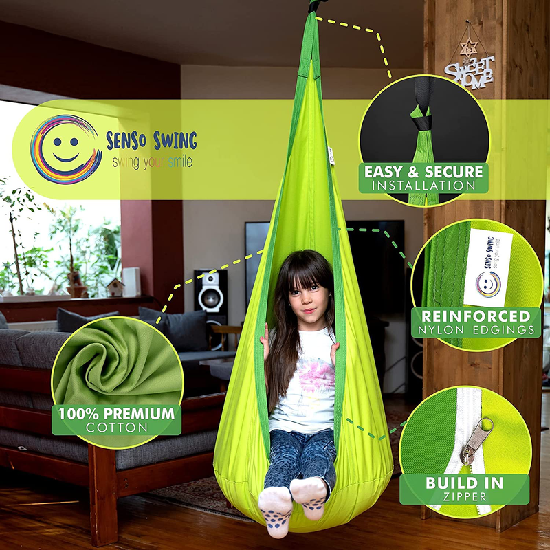 Sensory Swing | Therapy Swing for Kids + Kids'Hanging Pod | Durable Indoor Fabric Swing & Hanging Sensory Pod | Reversible Home Child|Comfortable Therapy Hammock Swing with Hardware & Drawstring Pouch Home & Garden > Lawn & Garden > Outdoor Living > Hammocks SensoSwing   