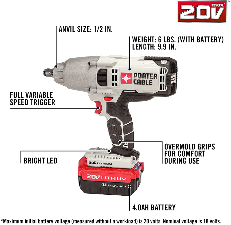 PORTER-CABLE 20V MAX Impact Wrench, 1/2-Inch (PCC740LA) Hardware > Tools > Multifunction Power Tools PORTER-CABLE   