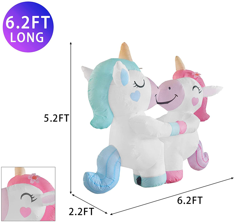GOOSH 6.2 FT Height Christmas Inflatables Outdoor Blue & Pink Unicorns, Blow Up Yard Decoration Clearance with LED Lights Built-in for Holiday/Christmas/Party/Yard/Garden