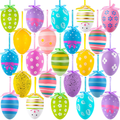 Easter Hanging Eggs, 24Pcs Multicolored Plastic Easter Egg Hanging Tree Ornament, Decorative Hand Painted Eggs DIY Crafts Ornaments with Various Style Stripes Dots Flowers for Easter Decoration Random Home & Garden > Decor > Seasonal & Holiday Decorations WhistenFla 24 Multi  