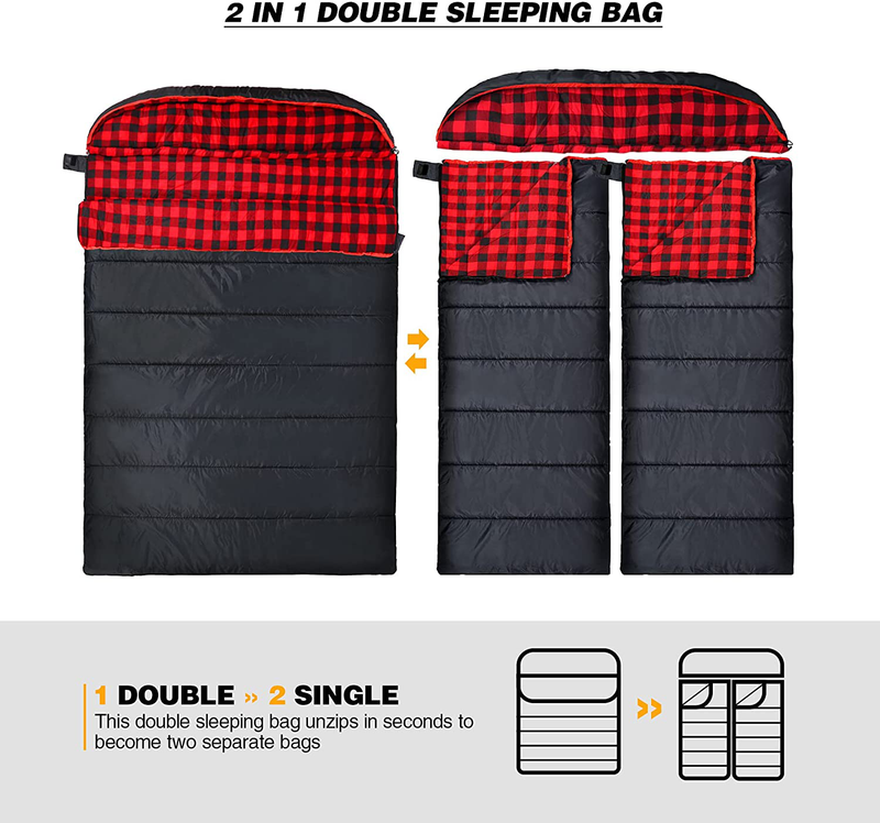 REDCAMP Double Sleeping Bag for Adults, 2 Person Cold Weather Queen Size Flannel Sleeping Bags for Camping, Black/Navy Blue Sporting Goods > Outdoor Recreation > Camping & Hiking > Sleeping Bags REDCAMP   