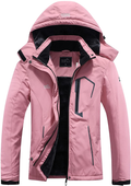 Pooluly Women's Ski Jacket Warm Winter Waterproof Windbreaker Hooded Raincoat Snowboarding Jackets  Pooluly Pink XX-Large 