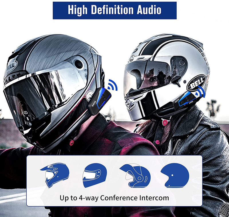LEXIN 1pc LX-B4FM Motorcycle Intercom, Universal Helmet Communication System up to 4 Riders, Waterproof Motorcycle Bluetooth Headset with 1600m Range for Snowmobile Off-Road