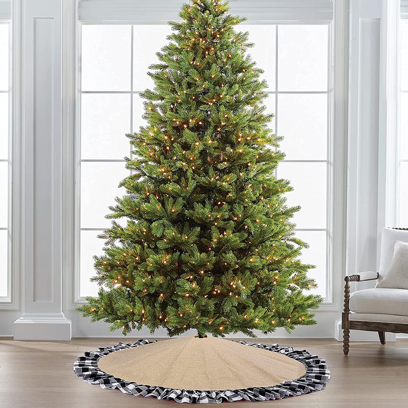 Ivarunner 48 Inch Large Burlap Christmas Tree Skirt,Rustic Jute Xmas Tree Mat with Black Plaid Ruffle Edge for Christmas Thanksgiving Decorations Farmhouse Holiday Party Ornaments Home & Garden > Decor > Seasonal & Holiday Decorations > Christmas Tree Skirts Ivarunner   