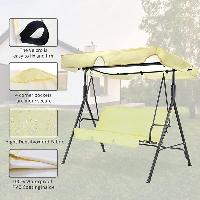 Fenghome Patio Swing Canopy Cover Replacement Outdoor Swing Top Replacement Cover for Outdoor Waterproof Garden Patio Seat Swing Cover with 3 Paste Closures Each Side(Beige, 65x45x5.9in) Home & Garden > Lawn & Garden > Outdoor Living > Porch Swings Fenghome   
