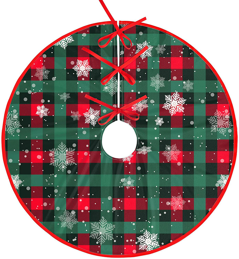 Christmas Tree Skirt Buffalo Plaid Tree Skirt Snowflake Thick Xmas Tree Skirt for Holiday Party Christmas Tree Decorations Indoor Outdoor Red and Green 48 Inch Home & Garden > Decor > Seasonal & Holiday Decorations > Christmas Tree Skirts AGAXOZW   