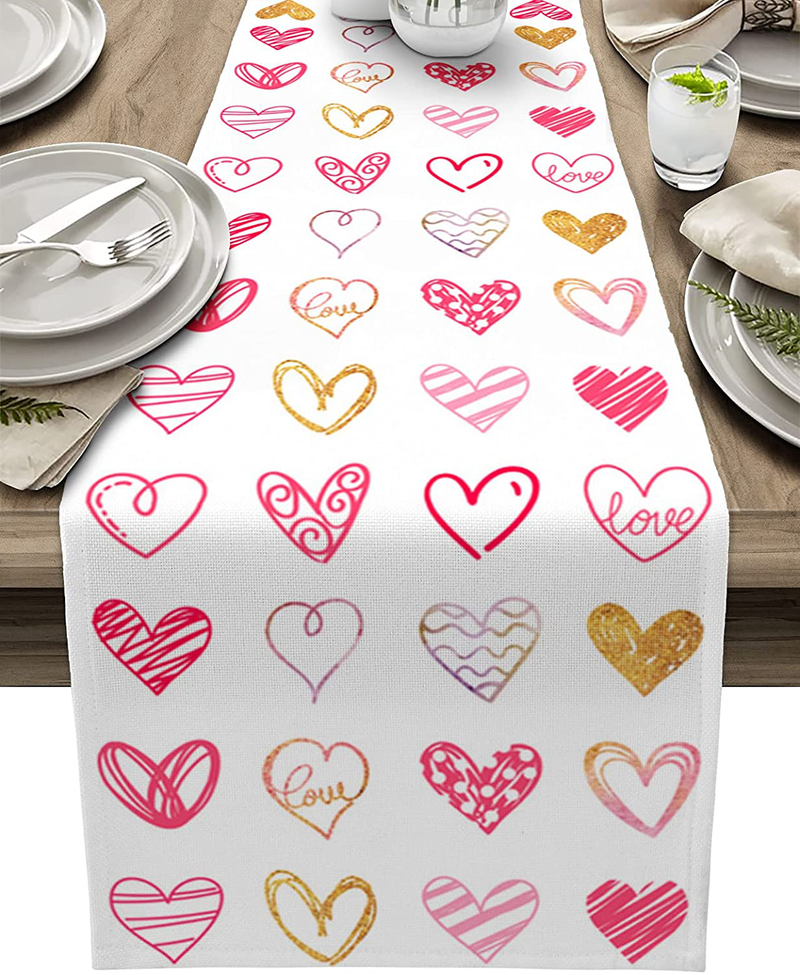 Fantasy Staring Valentine'S Day Table Runner - Love Heart Print Dresser Scarf Mother'S Day Table Runner for Wedding/Party/Events (13 X 90 Inch) Home & Garden > Decor > Seasonal & Holiday Decorations Fantasy Staring 13*70in  