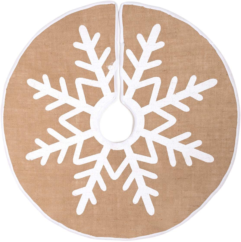 MACTING Christmas Tree Skirt, 30 Inches Burlap White Large Snowflake Countryside Tree Skirt, for Holiday Xmas Decorations Indoor Outdoor Home & Garden > Decor > Seasonal & Holiday Decorations > Christmas Tree Skirts MACTING 30 inch  