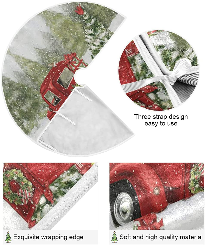 Merry Christmas Red Truck Snowman Christmas Tree Skirt Decorations Winter Snowflake Cardinal Bird Gnome Xmas Tree Mat 35 inch for Holiday Party Supplies Rustic Ornaments Mini Tree Skirt Home & Garden > Decor > Seasonal & Holiday Decorations > Christmas Tree Skirts Wamika   