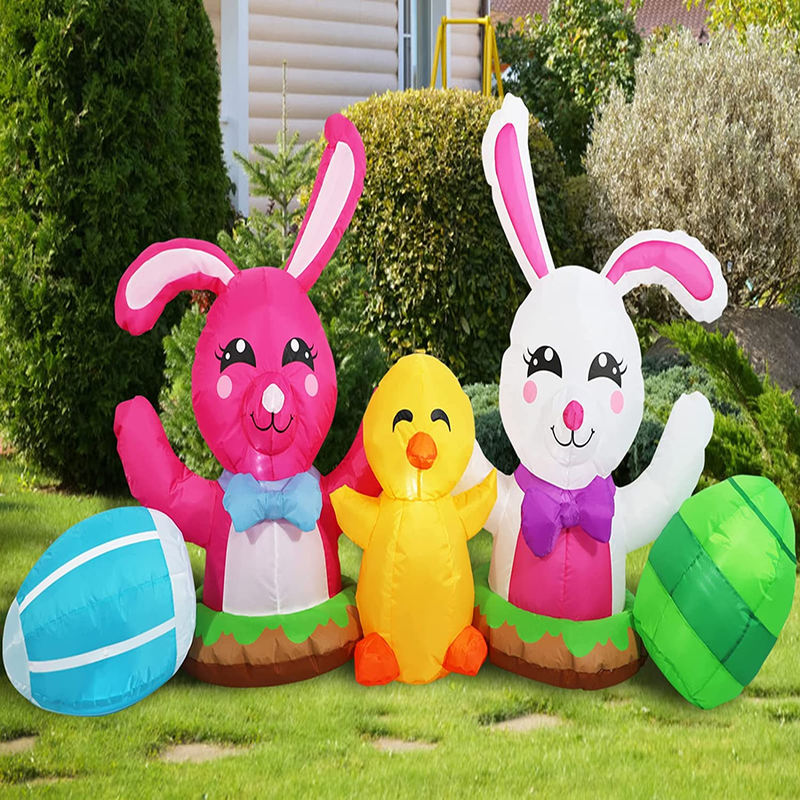 SHDEJTG 6FT Easter Inflatable Road Sign Bunny & Chicken and Eggs Inflatable with Build-In Leds Blow up for Happy Easter Party，Indoor, Outdoor, Yard, Garden, Lawn Décor，Easter Inflatable Decoration. Home & Garden > Decor > Seasonal & Holiday Decorations SHDEJTG Garden  
