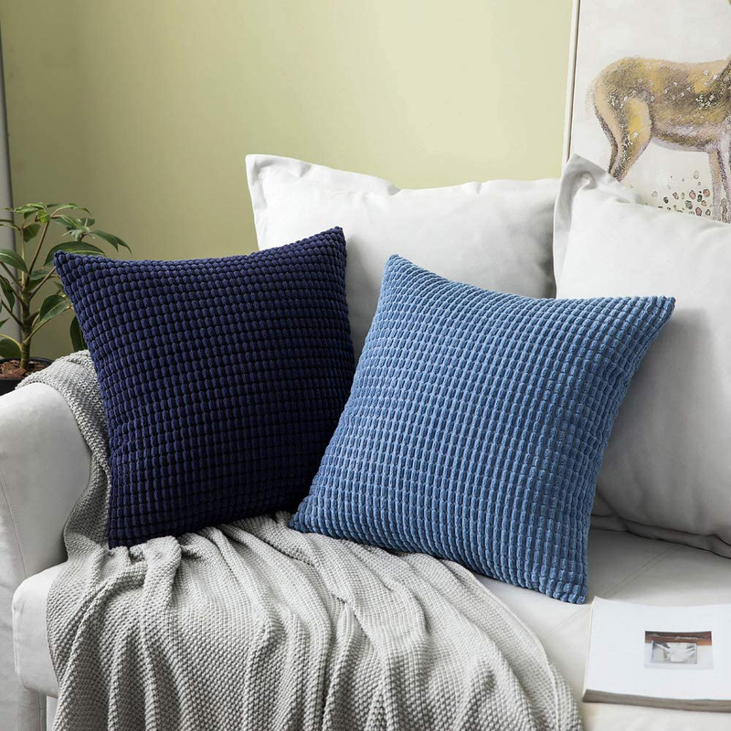 MIULEE Pack of 2 Decorative Throw Pillow Covers Soft Corduroy Solid Cushion Case Dark Blue Pillow Cases for Couch Sofa Bedroom Car 18 X 18 Inch 45 X 45 Cm Home & Garden > Decor > Chair & Sofa Cushions MIULEE   