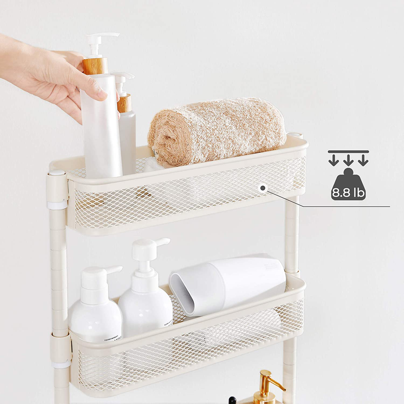 SONGMICS Slim Storage Cart, 4-Tier Slide-Out Trolley for Small Spaces, Bathroom and Kitchen, with Wire Baskets, Space Saving, Easy Assembly, White UBSC065W01 Home & Garden > Kitchen & Dining > Food Storage SONGMICS   