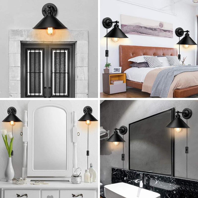 Plug in Wall Sconce, Black Antique Swing Arm Industrial Vintage Wall Lamp Fixture, Plug in Wall Light with on off Switch E26 Base for Restaurants Bathroom Dining Room Kitchen Bedroom 2 Pack Home & Garden > Lighting > Lighting Fixtures > Wall Light Fixtures KOL DEALS   