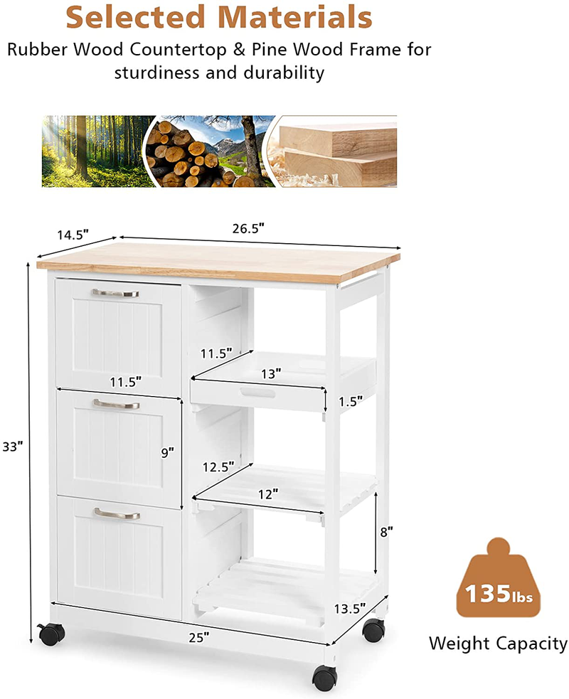 PETSITE Kitchen Island Cart with Storage on Wheels, Small Rolling Island Table with Drawers & Shelves for Home Kitchen, White Home & Garden > Kitchen & Dining > Food Storage PETSITE   