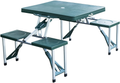 Outsunny Portable Foldable Camping Picnic Table Set with Four Chairs and Umbrella Hole, 4-Seats Aluminum Fold up Travel Picnic Table, Blue Sporting Goods > Outdoor Recreation > Camping & Hiking > Camp Furniture Outsunny Green  