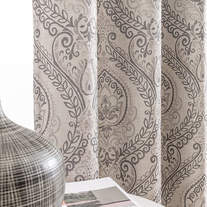 Linen Textured Curtains for Bedroom Damask Printed Drapes Vintage Linen Look Medallion Curtain Panels Red Window Treatments Room Darkening for Living Room Patio Door 2 Panels 84 Inch Terrared Home & Garden > Decor > Window Treatments > Curtains & Drapes jinchan Grey W50 x L54 