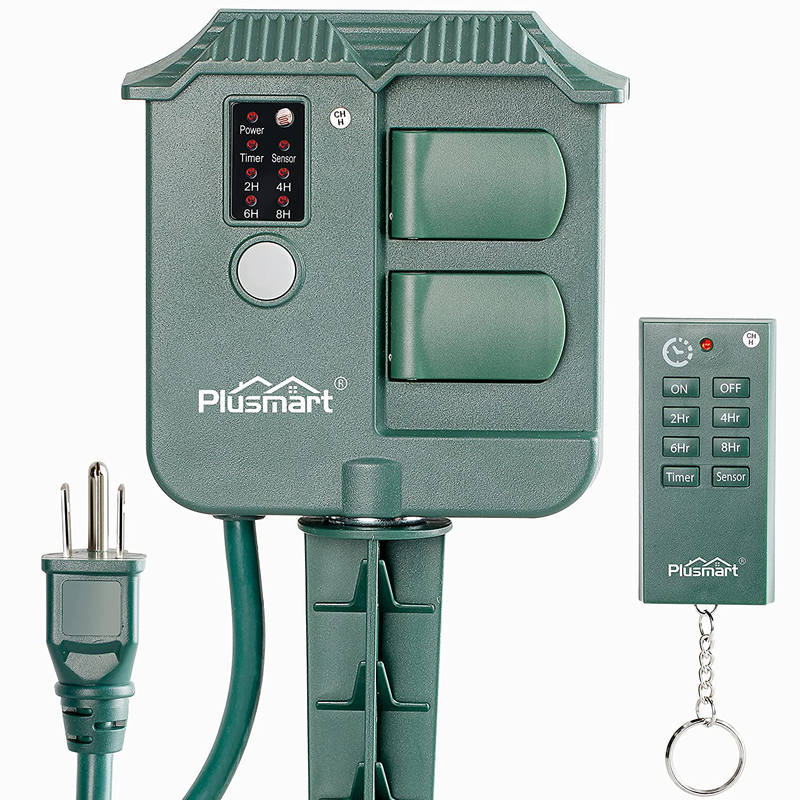 Plusmart Outdoor Power Stake Timer, Wireless Remote Control, Photocell Light Sensor, 6ft Extension Cord with Switch, 3 Waterproof Grounded Outlets with Cover, UL Listed Home & Garden > Lighting Accessories > Lighting Timers Plusmart Default Title  