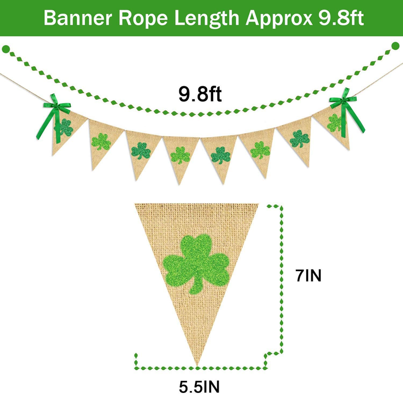 Glitter Shamrock Garland Banner Burlap | Rustic St. Patrick'S Day Shamrock Garland | St. Patrick'S Day Decorations | Shamrock Clover Garland Banner | Irish Lucky Day Home Outdoor Hanging Decor Arts & Entertainment > Party & Celebration > Party Supplies Partyprops   