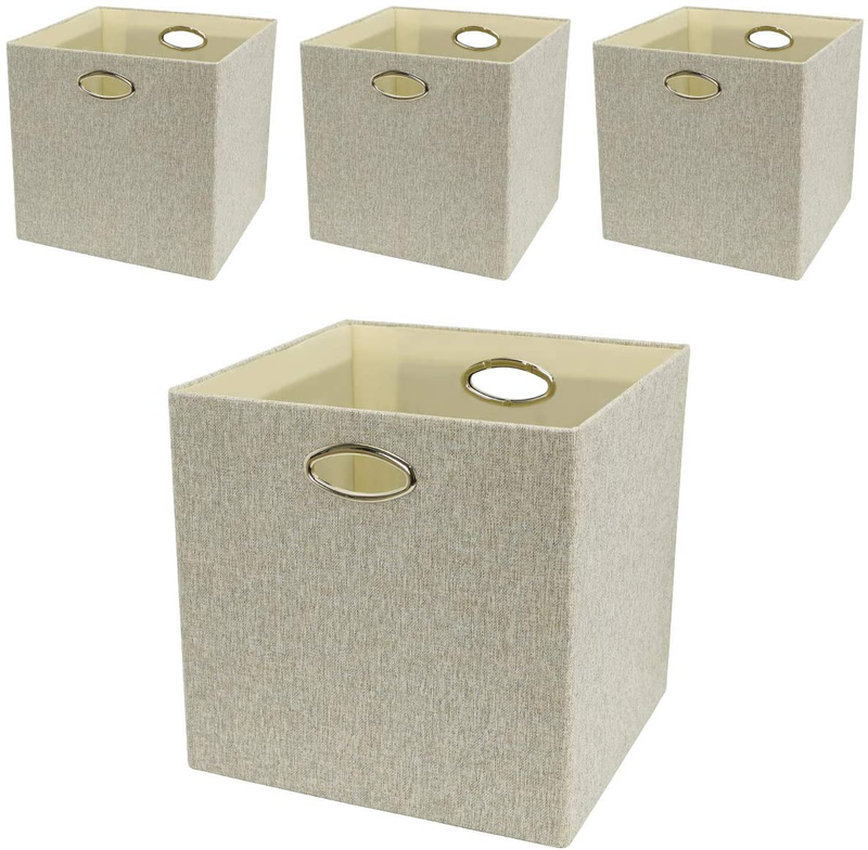 Storage Bins Storage Cubes, 13×13 Fabric Storage Boxes Foldable Baskets Containers Drawers for Nurseries,Offices,Closets,Home Décor ,Set of 4 ,Grey-white Striped Home & Garden > Decor > Seasonal & Holiday Decorations Posprica Mixed of Beige/Grey 13×13×13/4pcs 